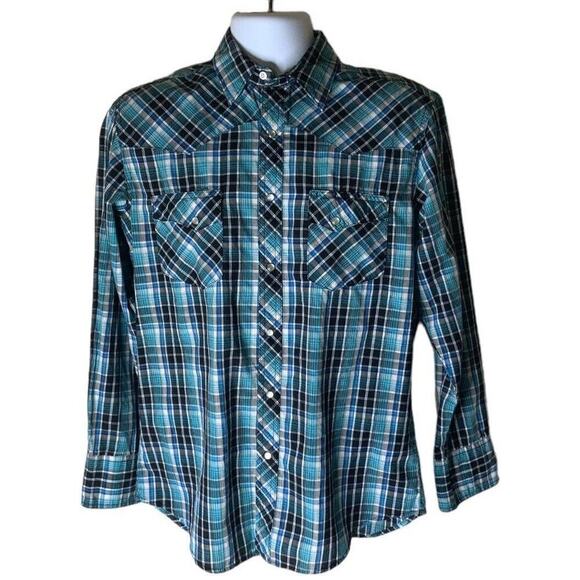 Wrangler Other - Wrangler Wrancher Vintage Shirt Mens XL Plaid Pearl Snap Buttons Cowboy Western